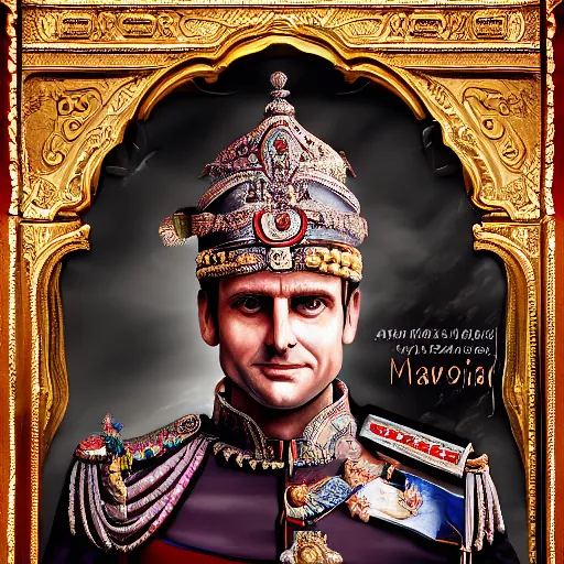 Prompt: Macron emperor of India , realistic, photo studio, HDR, 8k, trending on artstation