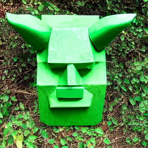 Prompt: green cube with face and horns