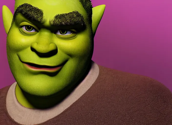 Image similar to portrait photo still of real life shrek, 8 k, 8 5 mm, f. 1 4