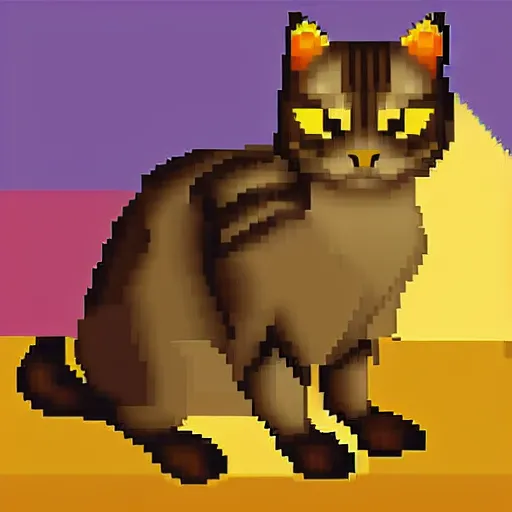 Prompt: a beautiful pixel art image of a tabby cat, high-quality, volumetric light