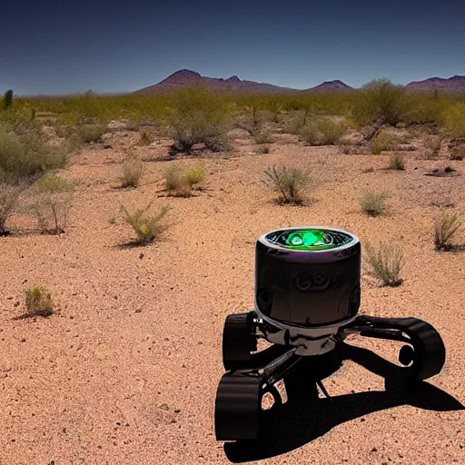 Prompt: scary nighttime trail cam photo of an alien and a wrecked ufo in the sonoran desert