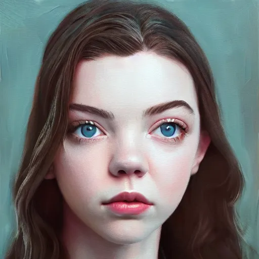 Image similar to ultra realistic painting of Anya Taylor-Joy adult, instagram by rxkun.jpeg, Olga Pietruszka, minweee, Organic Painting, Matte Painting, hard edges, textured photoshop brushes, soft focus, 8k, perfect lighting, high contrast, trending on artstation