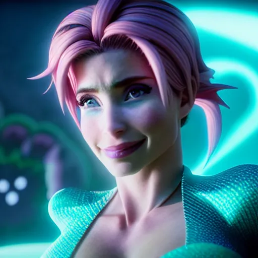 Image similar to cinematic scene with elsa pataki as jolyne from jojo's bizarre adventure, live action film, stone ocean, dramatic, small details, volumetric lighting, still frame
