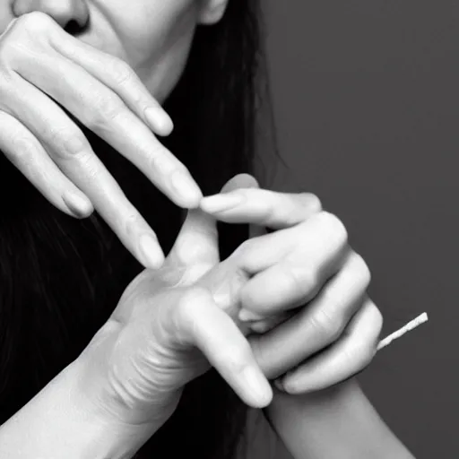 Prompt: structure of lady's hand with cigarette