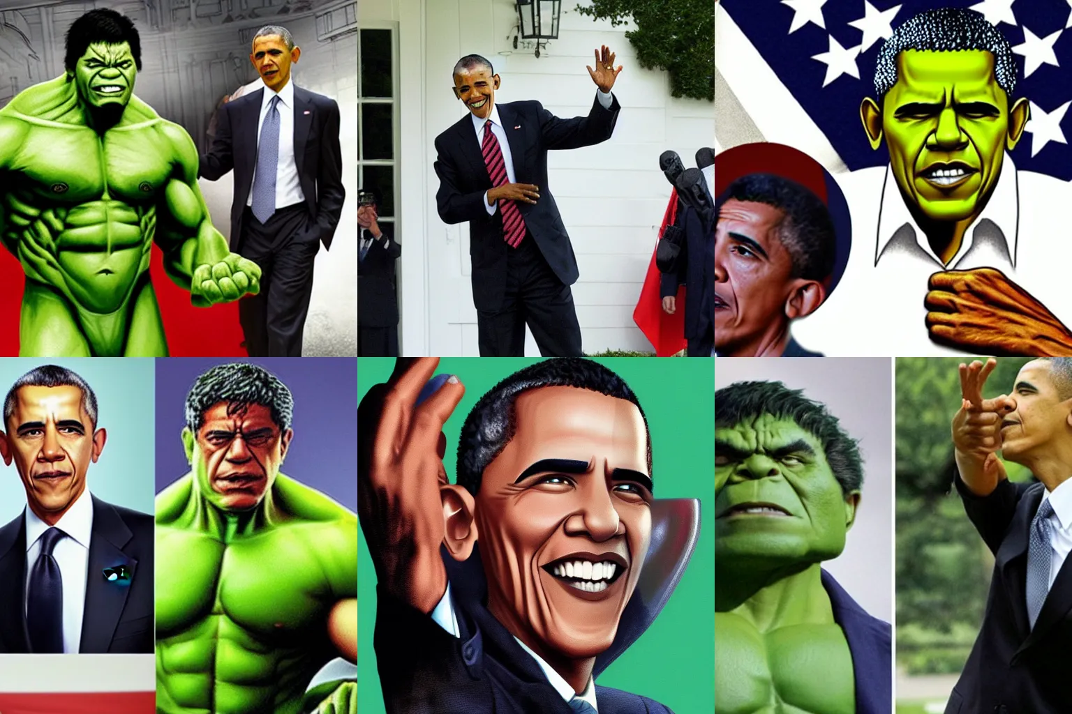 Prompt: Barack Obama cosplaying as the Hulk