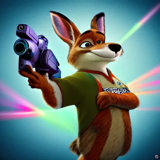 Image similar to “portrait of a cartoon animal, zootopia movie style, pointing a laser gun at the camera, digital art, 4k, award winning”