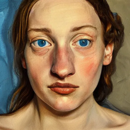 Prompt: high quality high detail painting by lucian freud, hd, 2 7 year old girl portrait, photorealistic lighting