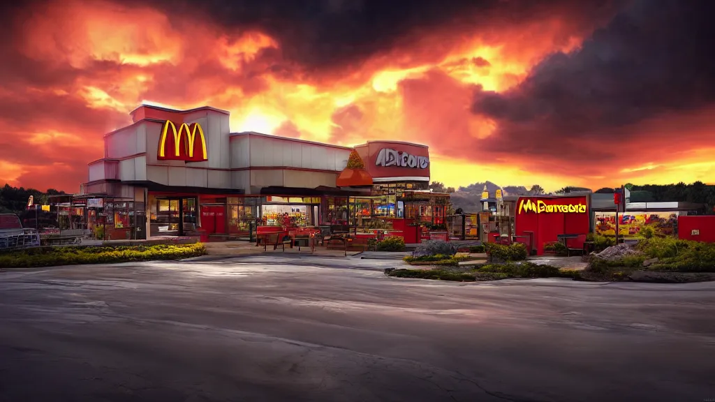 Prompt: amazing landscape photo of mcdonalds by marc adamus, beautiful dramatic lighting