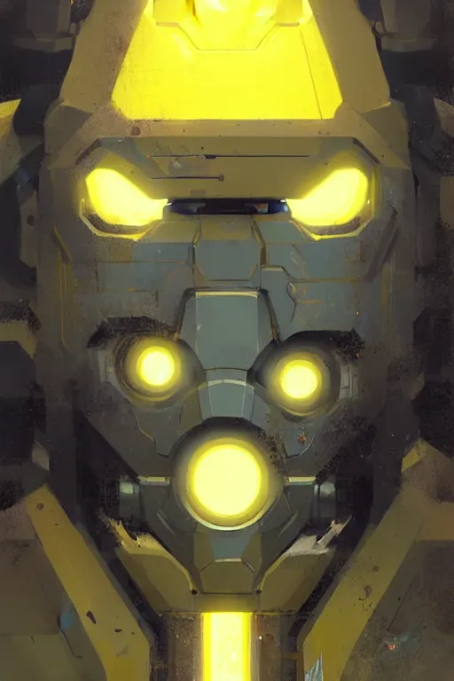 Prompt: portrait of a cyclops mecha with a flat head yellow by Greg Rutkowski