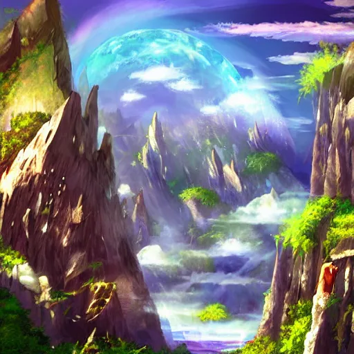 Prompt: fantasy world heaven dream haven pixiv scenery art