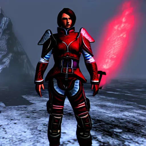 Image similar to video game screenshot of commander shepard in skyrim