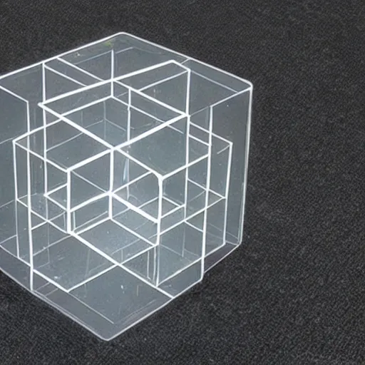 Prompt: a hypercube refracting light from higher dimensions