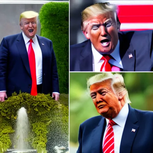 Prompt: photograph of Donald Trump coming out of the fountain of youth