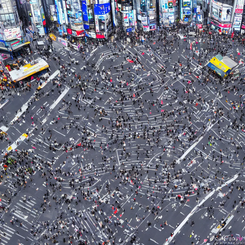 Prompt: shibuya crossing, wide - angle lens, professional photography realistic,