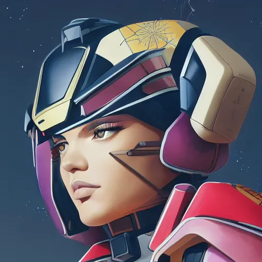 Image similar to a portrait of a stunning beautiful elite kendall jenner gundam pilot, with an intricate, detailed, urban inspired hiphop afro futuristic helmet, vector behance hd jesper ejsing, rhads, makoto shinkai, lois van baarle, ilya kuvshinov, rossdraws, hd, 3 2 k, ilya kuvshinov, gustav klimt