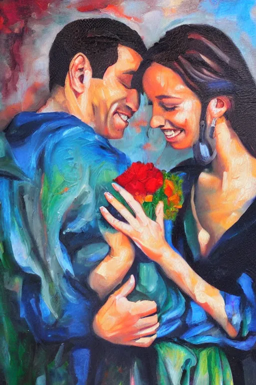 Prompt: give the one you love the most wonderful engagement gift in the world, oil painting, deep impasto, oil on canvas