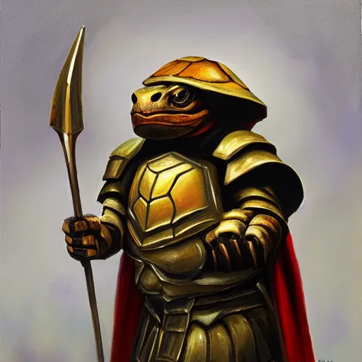 Image similar to an oil painting of a tortoise paladin