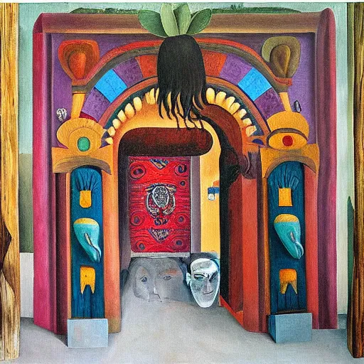 Prompt: Lions gate portal, oil Painting by Frida kahlo, ultradetailed