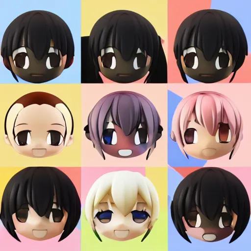 Image similar to toon rendering character face portrait of a singular kawaii chibi in the sytle of kyoto animation, in simple background, nendoroid eyes, blender, toon rendering, toon shader, anime waifu, ukiyoe