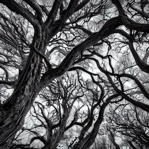 Image similar to surface of an alien planet with twisted trees t