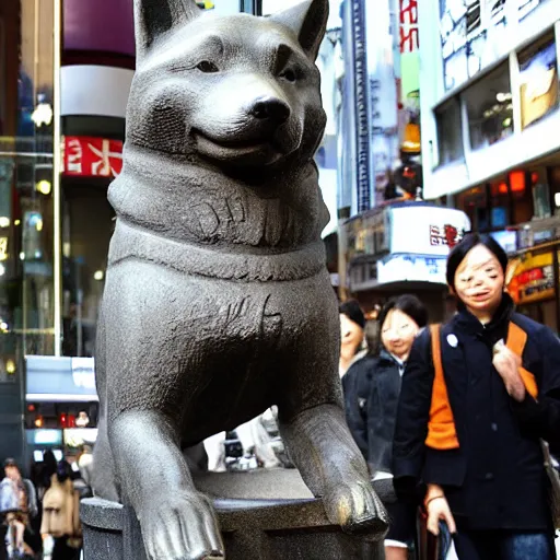 Image similar to the statue of hachiko in shibuya is doge the shiba - inu. kabosu.