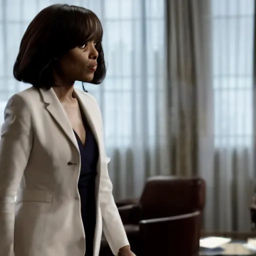 Prompt: still from the tv show scandal, 4 k resolution, olivia pope negotiating with the joker