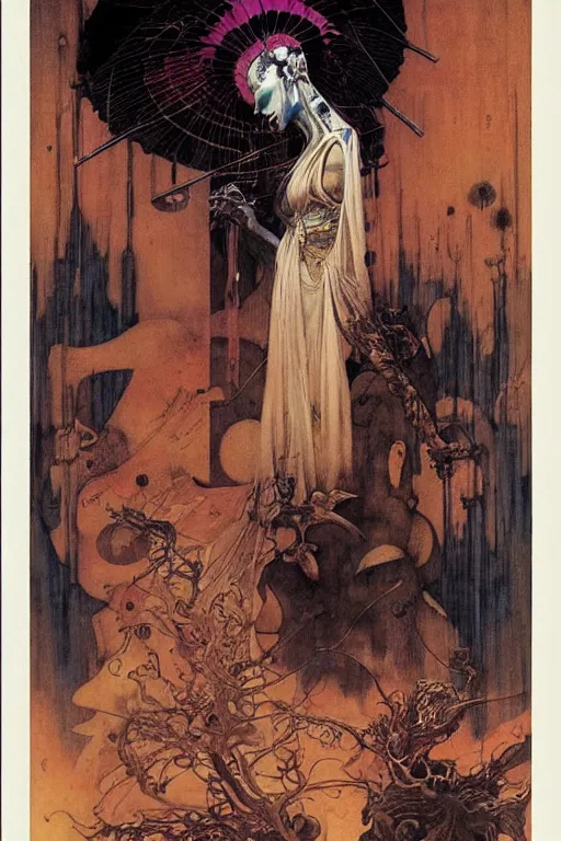 Image similar to geisha alchemist by wayne barlowe, gustav moreau, goward,  Gaston Bussiere and roberto ferri, santiago caruso, and austin osman spare, ((((occult art))))