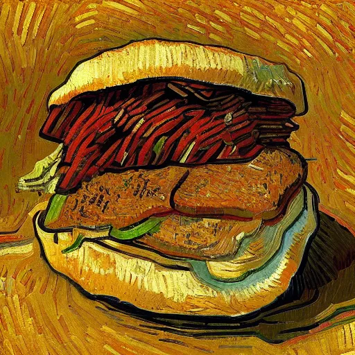 Image similar to a doner kebab by vincent van gogh, digital art, trending on artstation