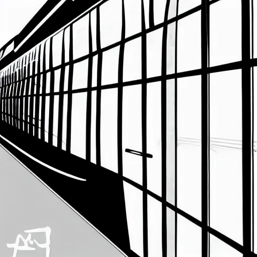 Prompt: a beautiful train in a station, minimalist style, elegant, dramatic contrast, minimal art by ariel sun, black and white ink, trending on artstation hq