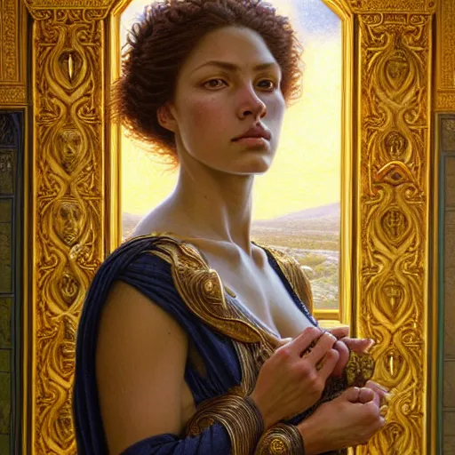 Image similar to highly detailed portrait of a majestic lioness queen in the form of a beautiful woman. d & d, art by donato giancola and edmund leighton. trending on artstation, intricate details, energetic composition, golden ratio, concept art, illustration, elegant art, global illuminaition