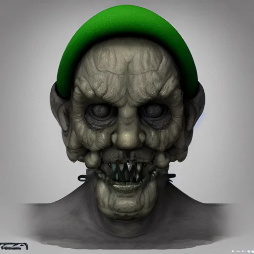 Image similar to luigi, a computer rendering by h. r. giger, trending on zbrush central, neoplasticism, zbrush, reimagined by industrial light and magic, # vfxfriday