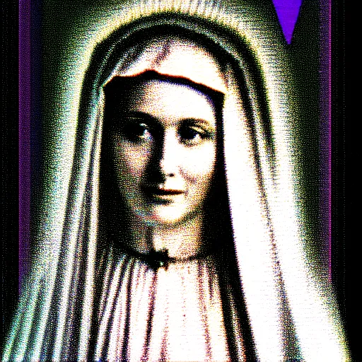 Image similar to vhs static overlay of marian apparition, vhs, 1 9 9 0, highly realistic, highly detailed, vhs noise static, black and white, vhs glitch