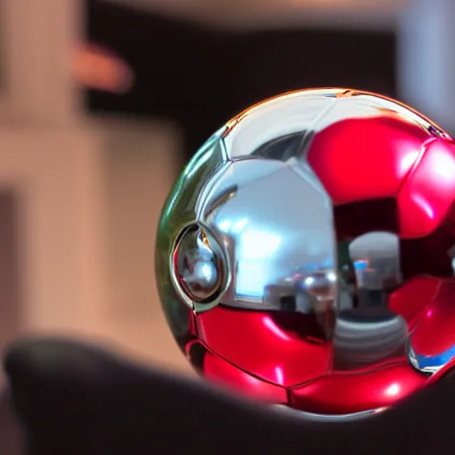 Prompt: chrome spheres on a red cube, blackmagic pocket 6k