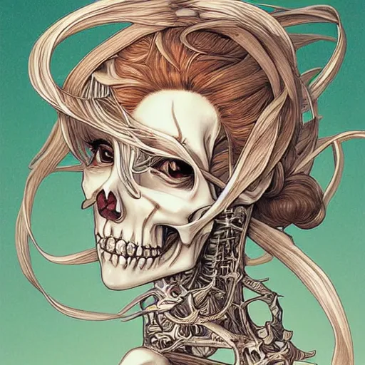 Image similar to anime manga skull portrait young woman bride skeleton, intricate, elegant, highly detailed, digital art, ffffound, art by JC Leyendecker and sachin teng