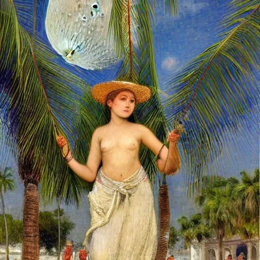 Prompt: a ultradetailed beautiful bitmap of the moon girl on the amazonas palace by jules bastien - lepage, hans belmer, frank weston and gustave baumann, trending on artstation, mediterranean, palm trees, light sparkles, sharp focus, soft light, 8 k 4 k