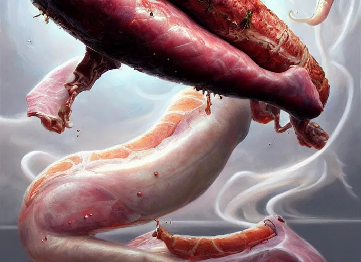 Prompt: a huge delicious leg of ham, cosmic horror painting, elegant intricate digital painting artstation concept art by mark brooks and brad kunkle and, extreme detailed