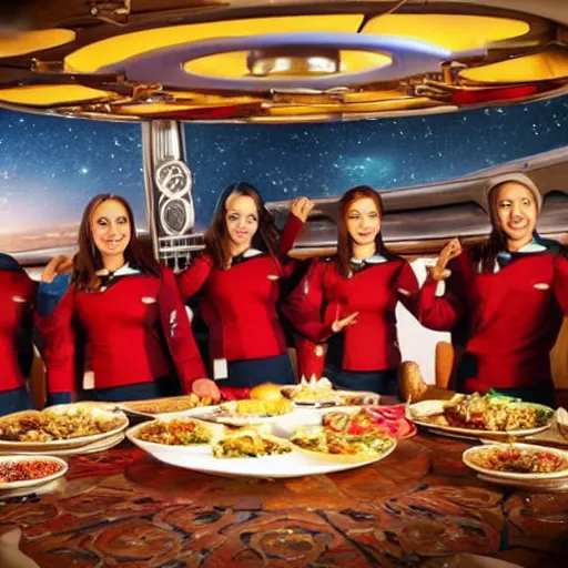 Image similar to starship enterprise arabic cabin crew with lebanese food and music