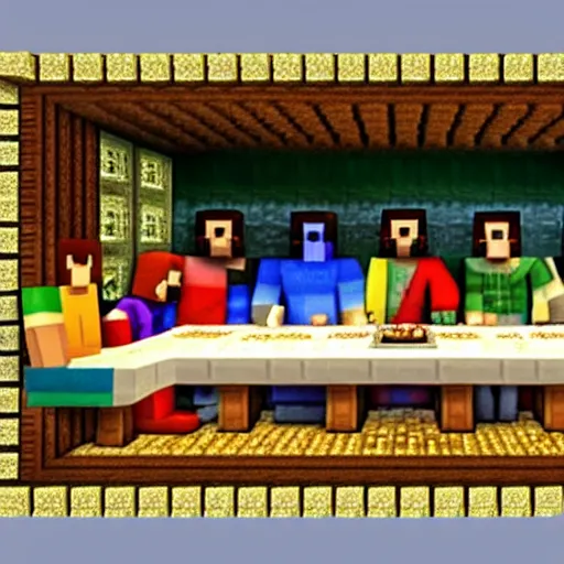 Image similar to the last supper, minecraft