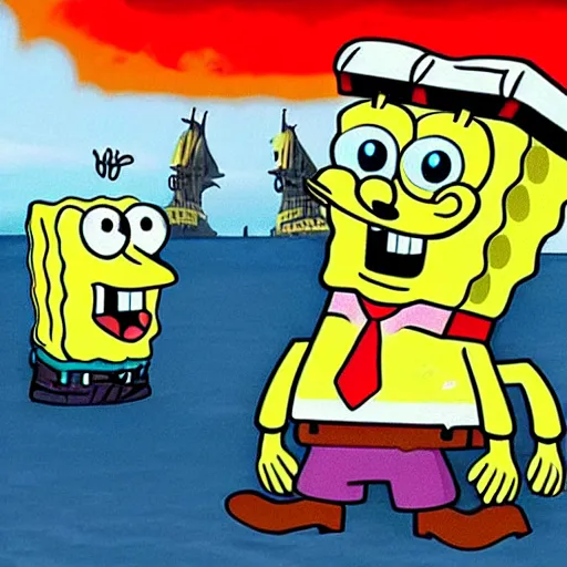 Prompt: spongebob declares world war iii in the style of salvador dali