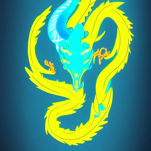 Prompt: illustration neon blue and yellow super cool dragon. trending on art station