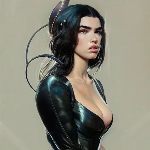 Image similar to full figure ultra realistic illustration, dua lipa as zatanna, intricate, elegant, highly detailed, digital painting, artstation, concept art, smooth, sharp focus, illustration, art by artgerm and greg rutkowski and alphonse mucha