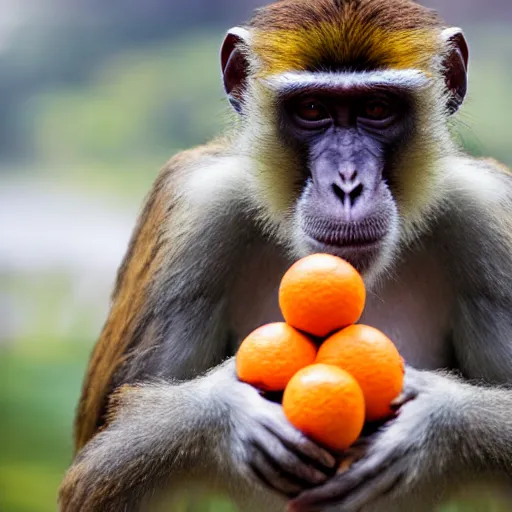 Prompt: a press photography of a monkey harvesting oranges in florida photography, iso 1 0 0, report, press photo