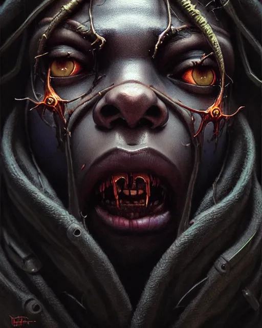 Image similar to baptiste from overwatch, character portrait, portrait, close up, concept art, intricate details, highly detailed, horror poster, horror, vintage horror art, realistic, terrifying, in the style of michael whelan, beksinski, and gustave dore