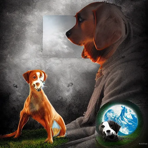 Prompt: a dog's dream, creative photo manipulation, photoshop, digital art