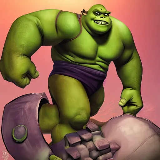 Prompt: shrek, fighting hulk, trending on artstation, anime style