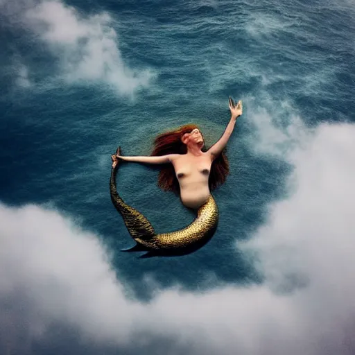 Image similar to “giant mermaid swimming through the clouds”