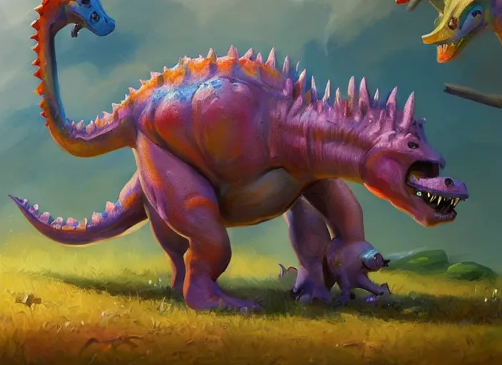 Prompt: concept design of cute candy dinosaurs, oil painting by jama jurabaev, extremely detailed, brush hard, artstation, for aaa game, high quality, brush stroke