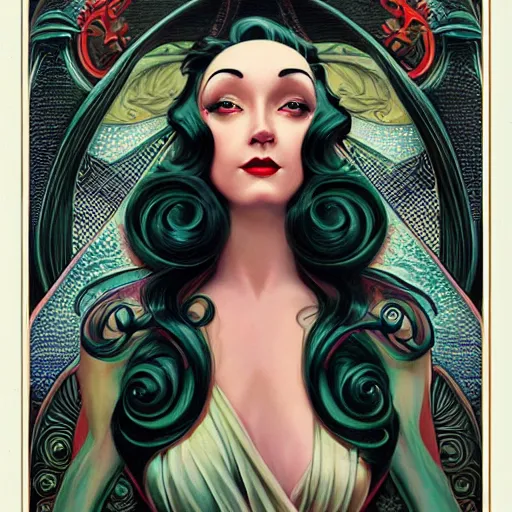 Prompt: an art nouveau streamline moderne portrait in the style of anna dittmann and donato giancola and virgil finlay.