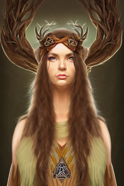 Prompt: head and shoulders portrait of a druid, female, high fantasy, dnd