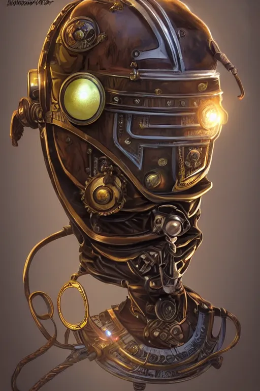 Image similar to steampunk helmet fantasy art mask robot ninja stylized digital illustration sharp focus, elegant intricate digital painting artstation concept art global illumination ray tracing advanced technology chaykin, howard